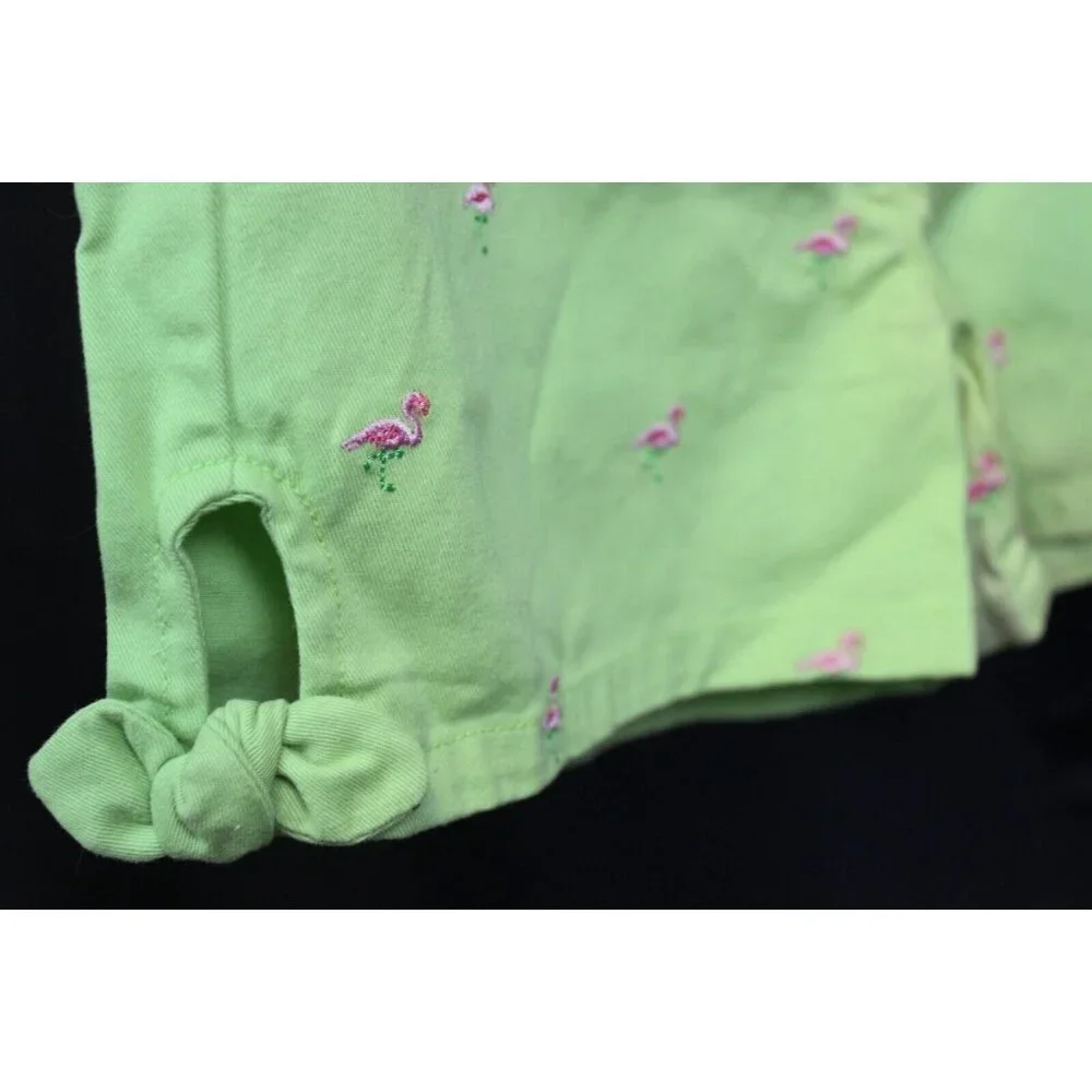 NWT 2006 Gymboree Island Fun Lime Green Shorts sz 10 Flamingo Embroider Bows